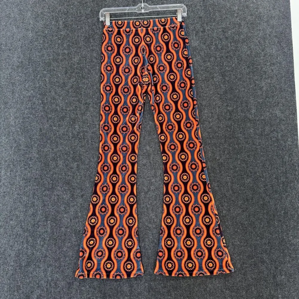 Free People Flare Street Barbara Hulanicki Pants Womens Small Orange Velvet - Picture 10 of 10